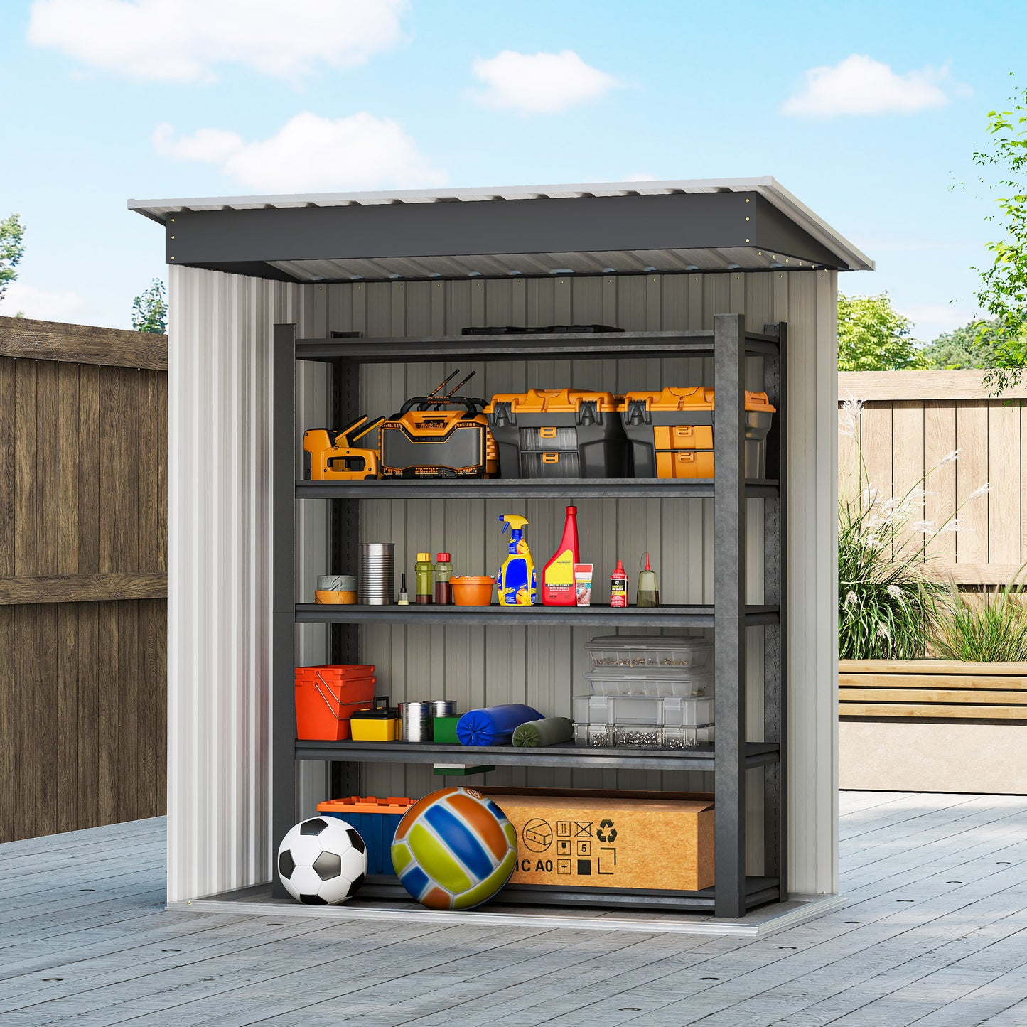 Outsunny 5 x 3 FT Outdoor Storage Shed with Sliding Door and Sloped Roof, Steel Frame Garden Shed Tool Equipment, Black