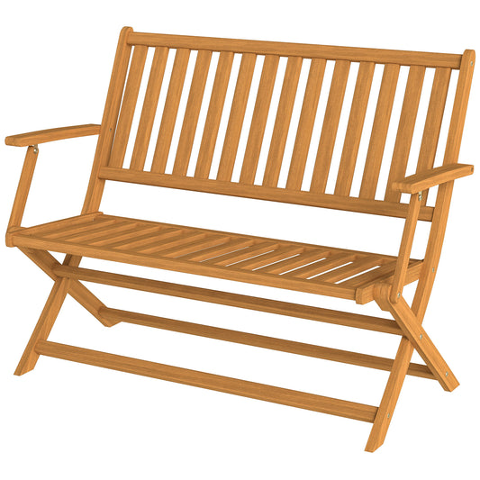Outsunny 46.5" Foldable Wood Outdoor Bench with Backrest and Armrests for Outdoors, Patio, Porch, Park, Teak
