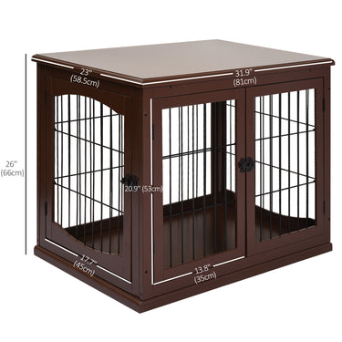 PawHut 26" Wooden Dog Cage with Double Door Entrance & Simple Modern Design, Brown