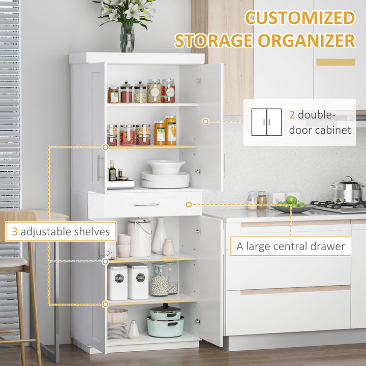 HOMCOM 72" Storage Cabinet, Freestanding Kitchen Pantry Cabinet with 4 Doors, Drawer and 3 Adjustable Shelves, White