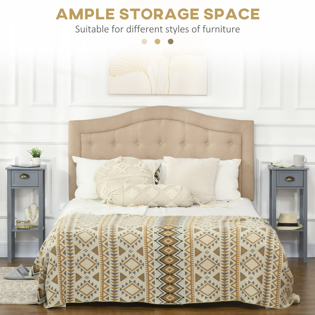 HOMCOM 2 Tier Side Table, Set of 2, Narrow Tall End Table with Drawer and Shelf, Slim Wooden Nightstand for Living Room, Bedroom, Hallway, White