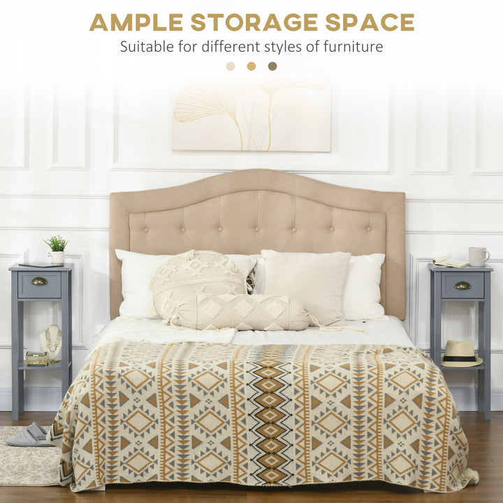 HOMCOM 2 Tier Side Table, Set of 2, Narrow Tall End Table with Drawer and Shelf, Slim Wooden Nightstand for Living Room, Bedroom, Hallway, White