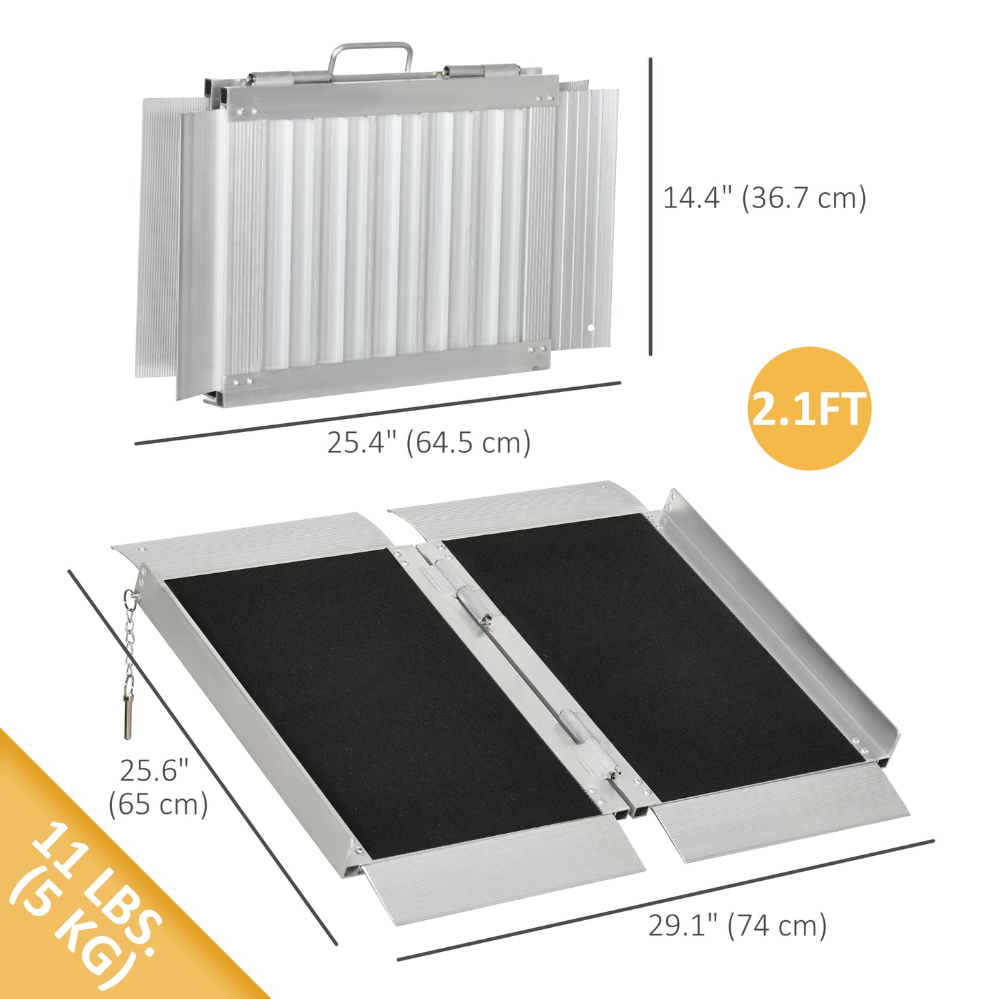 HOMCOM 4' Portable Wheelchair Ramp Aluminum Threshold Mobility Single-fold for Scooter with Carrying Handle