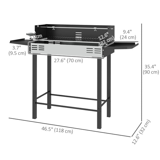 Outsunny BBQ Rotisserie Grill Charcoal, Split Roaster for Chicken Turkey, 3-Level Grill Grate, Storage Shelves, Stainless Steel