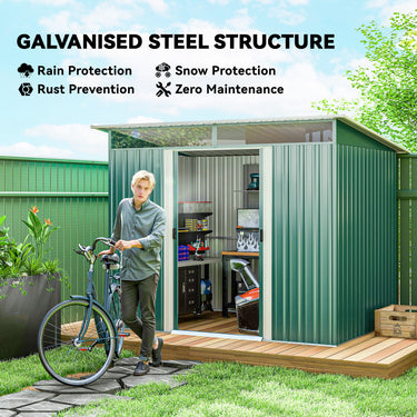 Outsunny 6' x 8.5' Outdoor Metal Garden Shed Utility Tool Storage Steel Backyard House, Dark Green