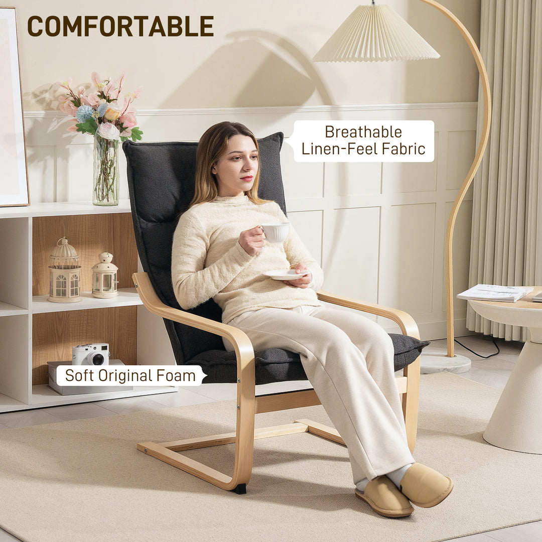 HOMCOM Modern Armchair, Upholstered Accent Chair with Curved Leg and Arm, Leisure Lounge Chair for Living Room, Light Grey