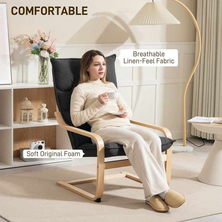 HOMCOM Modern Armchair, Upholstered Accent Chair with Curved Leg and Arm, Leisure Lounge Chair for Living Room, Light Grey