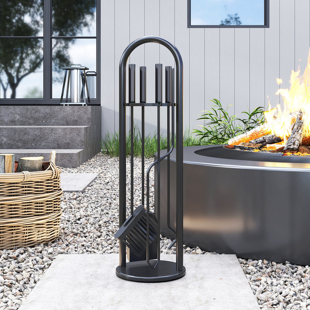 Outsunny Fireplace Tools Set, 5 Pieces Fireside Accessories with Brush, Shovel, Poker, A Pair of Tongs, Stand, Black
