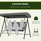 Outsunny Patio Swing Chair, 3 Person Convertible Hammock, Outdoor Swing Lounge Bed, Cushioned with Tilt Canopy, Dark Grey