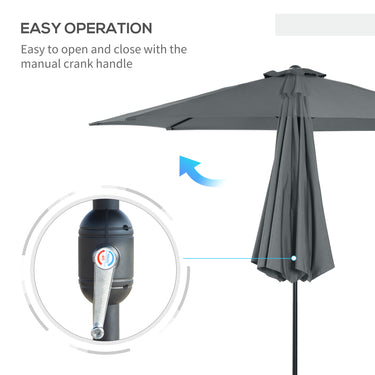Outsunny 10' x 8' Round Market Umbrella, Patio Umbrella with Crank Handle and Tilt, Outdoor Parasol for Garden, Bench, Lawn, Grey
