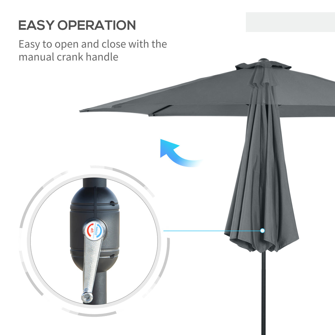 Outsunny 10' x 8' Round Market Umbrella, Patio Umbrella with Crank Handle and Tilt, Outdoor Parasol for Garden, Bench, Lawn, Grey