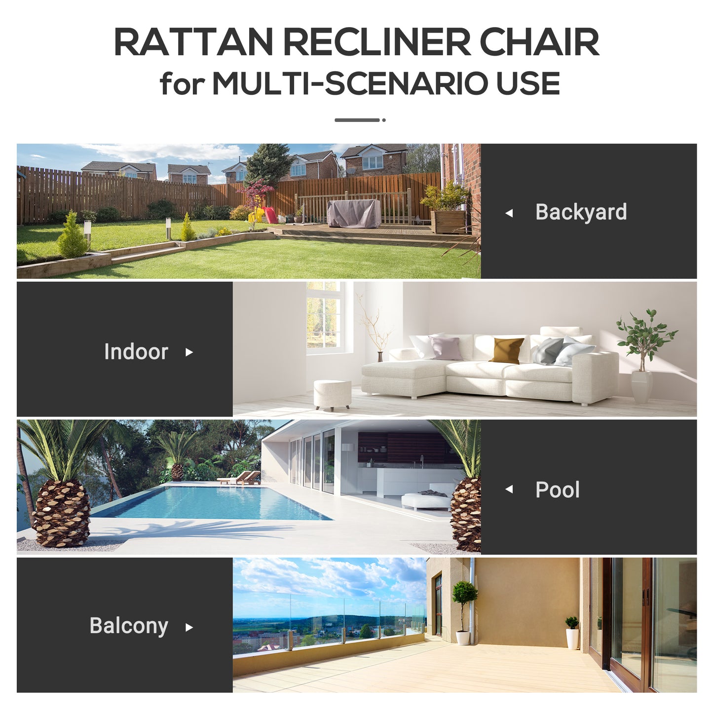 Outsunny Outdoor Rattan Recliner Chair, Wicker Reclining Chair with Adjustable Back Retractable Footrest Cushion Blue