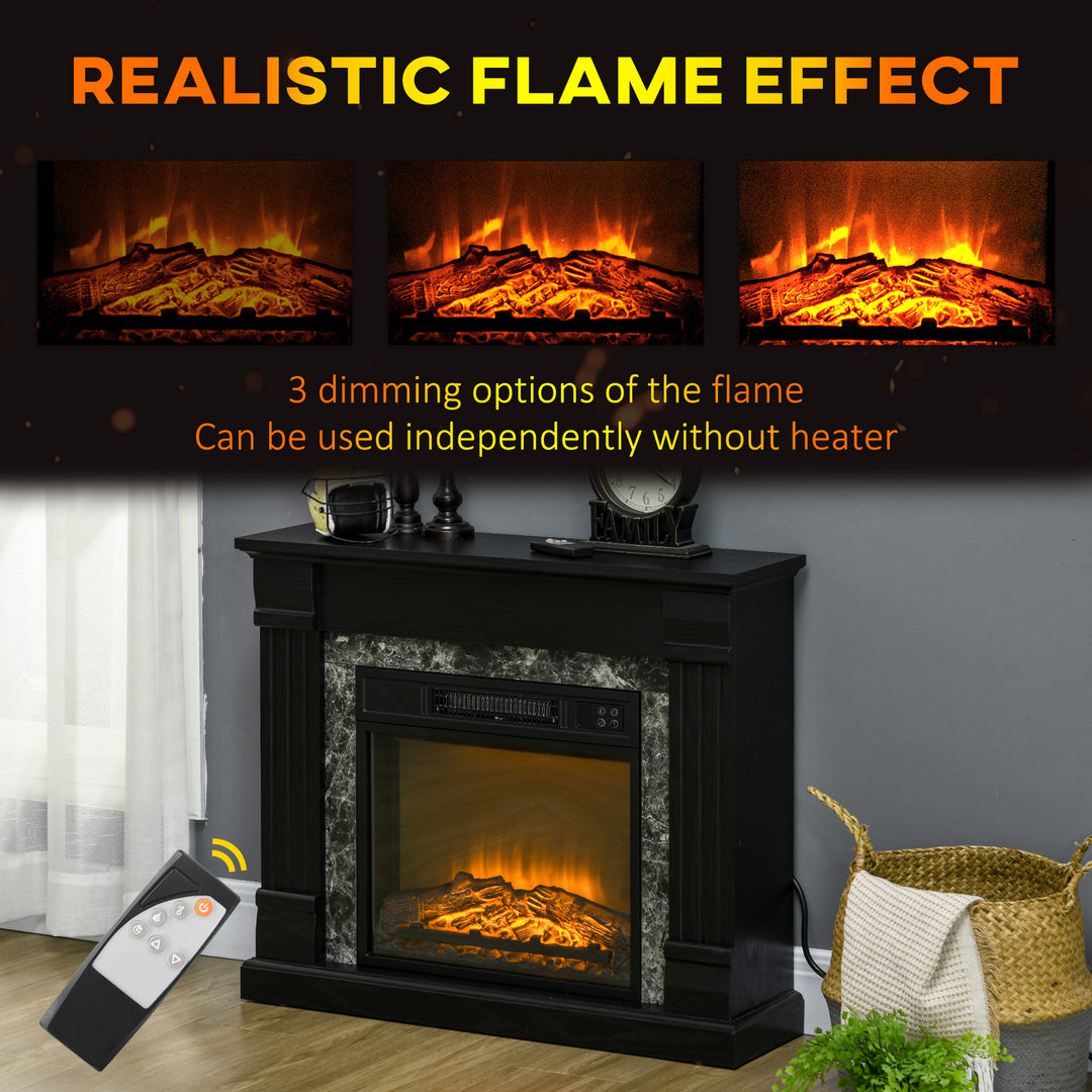 HOMCOM Electric Fireplace Mantel Wood Surround, Freestanding Fireplace Heater with Realistic Flame, Adjustable Temperature, Timer, Overheating Protection, and Remote Control, Black
