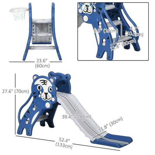 Qaba 3 in 1 Slide for Toddlers, Kids Slide Playset with Basketball Hoop, Climber, for 18-36 Months, Blue