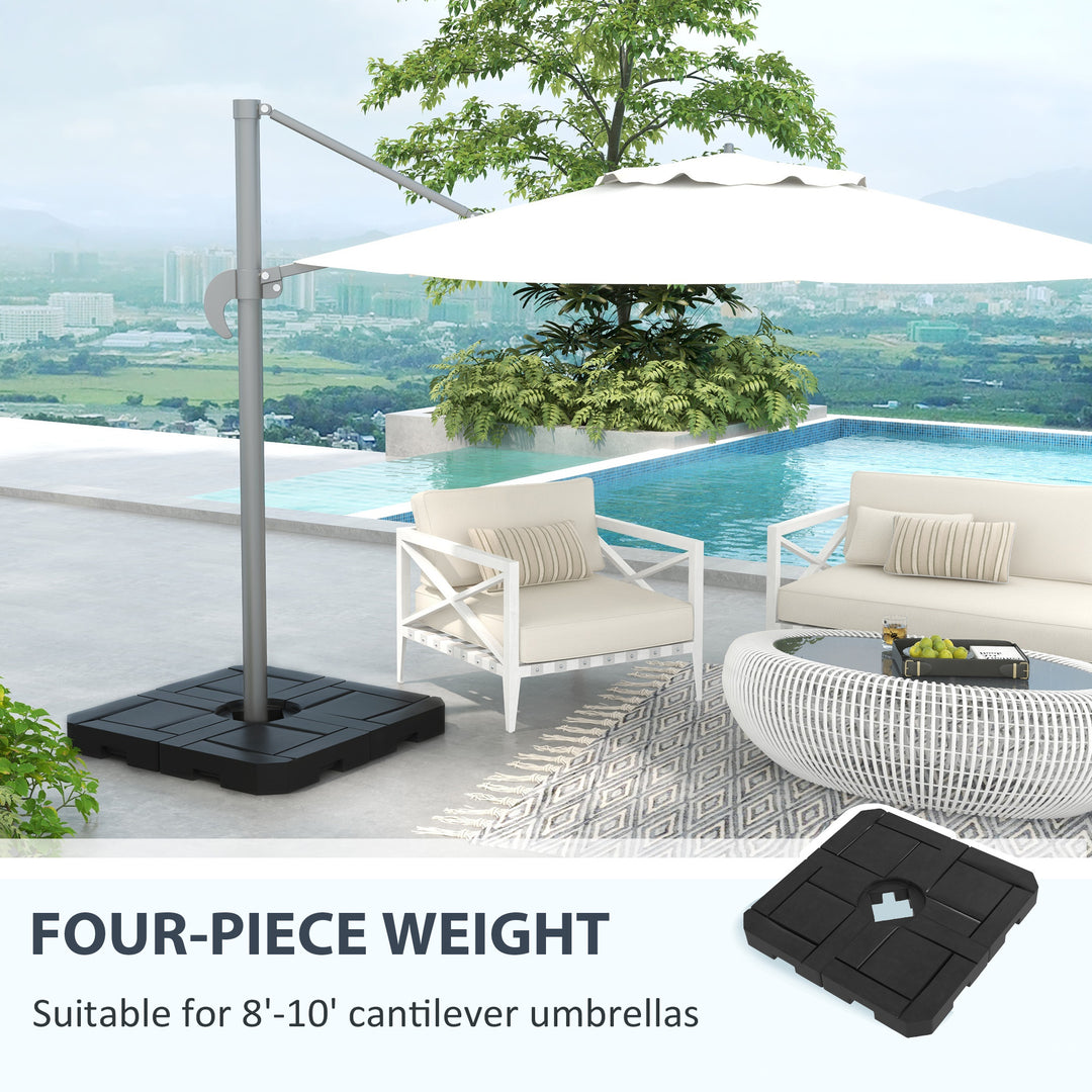Outsunny 4PCs Patio Umbrella Base, Water or Sand Filled Cantilever Umbrella Weights for Cross Base with Handles, HDPE