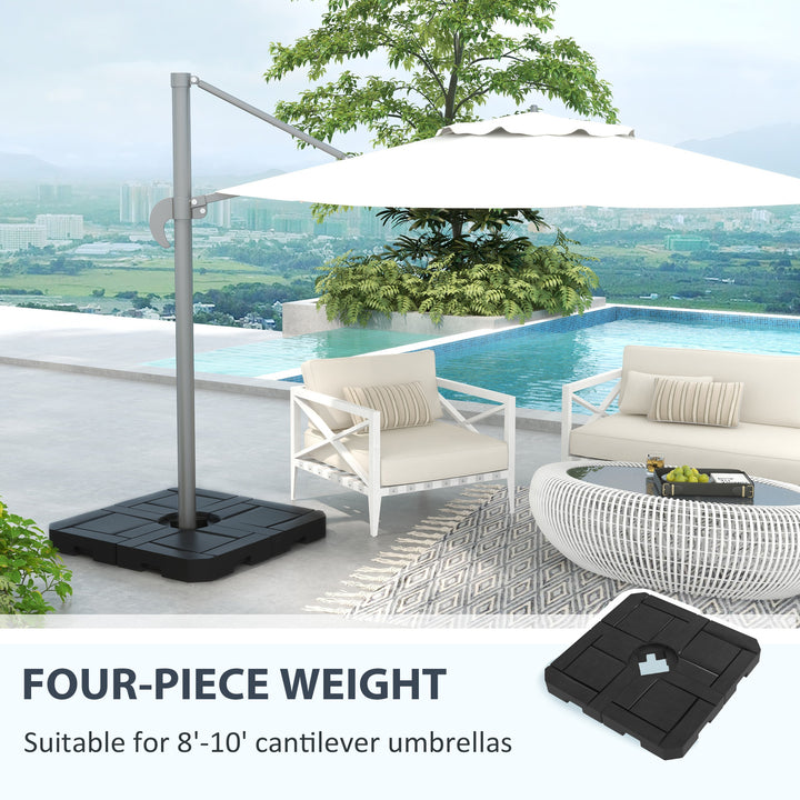 Outsunny 4PCs Patio Umbrella Base, Water or Sand Filled Cantilever Umbrella Weights for Cross Base with Handles, HDPE