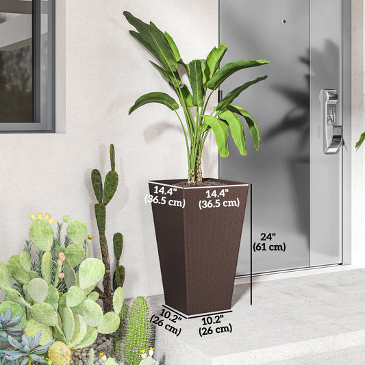 Outsunny Set of 3 Tall Plant Stand, Outdoor & Indoor Flower Pot Set for Front Door, Entryway, Patio and Deck, Brown