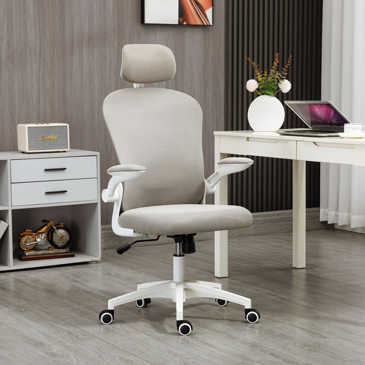 Vinsetto Office Chair, Mesh Computer Desk Chair with Adjustable Headrest, 4D Lumbar Support, Flip-up Arm, Grey
