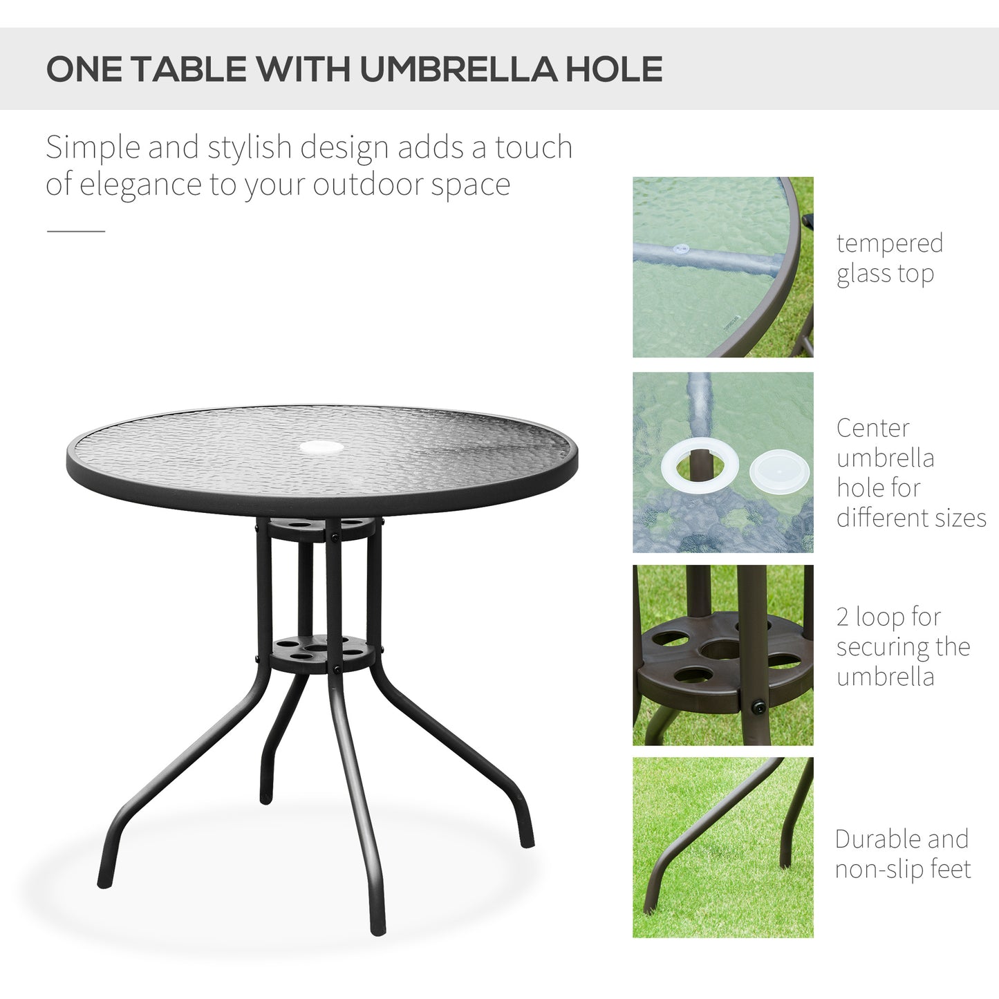 Outsunny 6 Pieces Outdoor Dining Set for 4 with Umbrella Patio Outdoor Furniture Set with Round Table 4 Folding Chairs Black