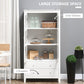HOMCOM Kitchen Pantry Cabinet, Freestanding Storage Cabinet with 3-tier Shelves, 2 Drawers and Glass Doors, White