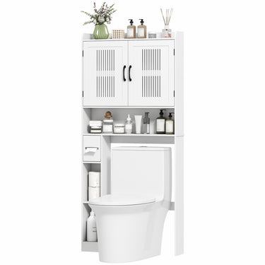 HOMCOM Over the Toilet Storage Cabinet, Bathroom Organizer with Adjustable Shelf, Toilet Paper Holder for Bathroom, Laundry