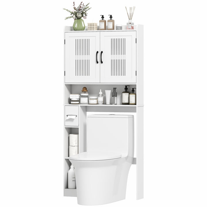 HOMCOM Over the Toilet Storage Cabinet, Bathroom Organizer with Adjustable Shelf, Toilet Paper Holder for Bathroom, Laundry