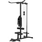 Soozier Lat Pull Down Machine, High / Low Pulley Machine with Adjustable Seat and Flip-Up Footplate, Red