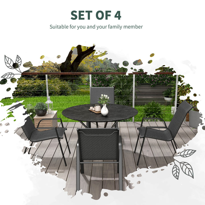 Outsunny Four-Piece Stacking Rattan Outdoor Dining Chairs Set - Grey