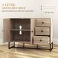 HOMCOM Modern Sideboard, 42.5" Buffet Cabinet with Adjustable Shelves and 3 Drawers, Coffee Bar Cabinet with 2 Doors, Oak