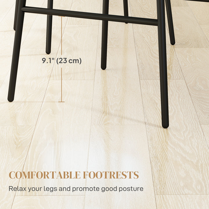 HOMCOM Rattan Counter Height Bar Stools Set of 2, 26" Counter Stools with Back, Modern Bar Chairs for Kitchen Island, Brown