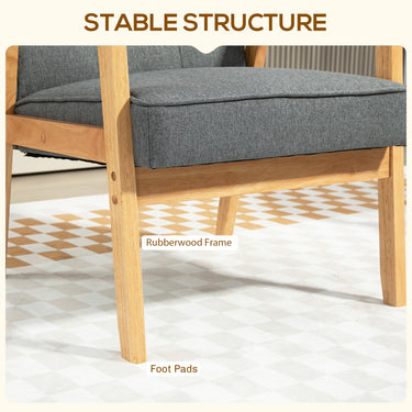 HOMCOM Modern Accent Chair with Button Tufted Back, Line-feel Fabric Armchair with Solid Wood Frame for Bedroom, Grey