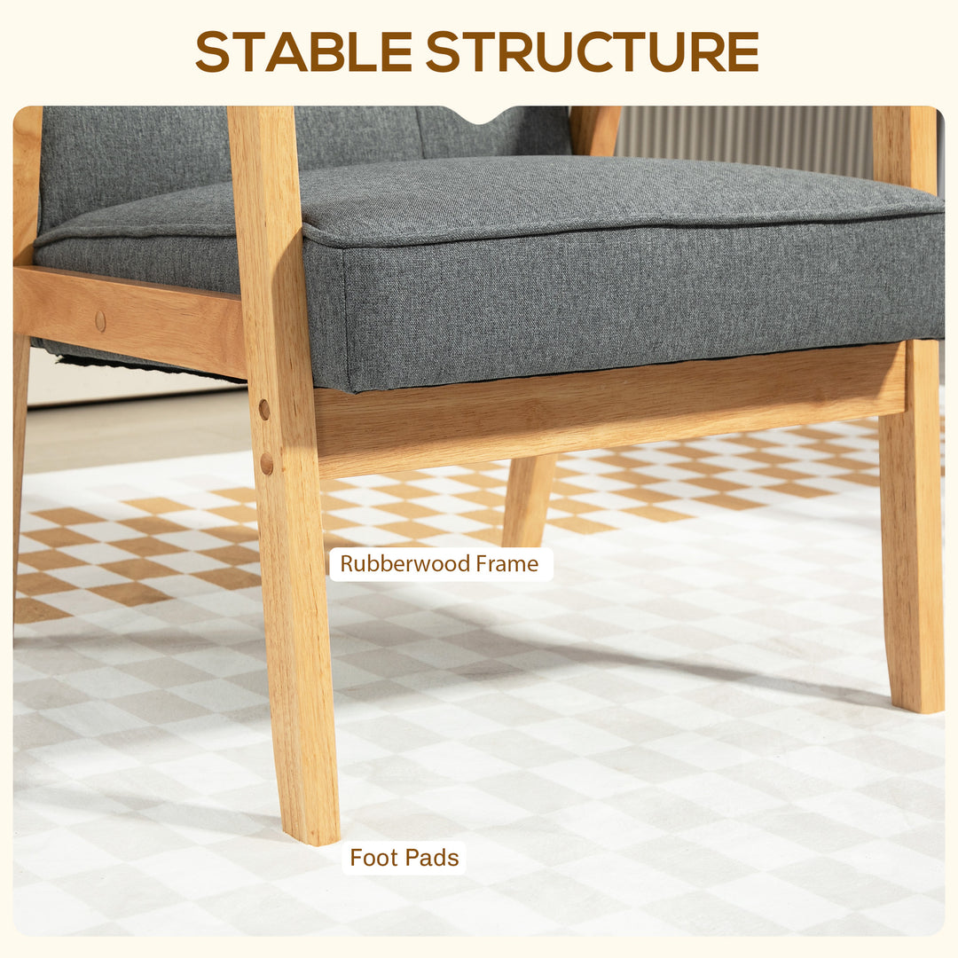 HOMCOM Modern Accent Chair with Button Tufted Back, Line-feel Fabric Armchair with Solid Wood Frame for Bedroom, Grey