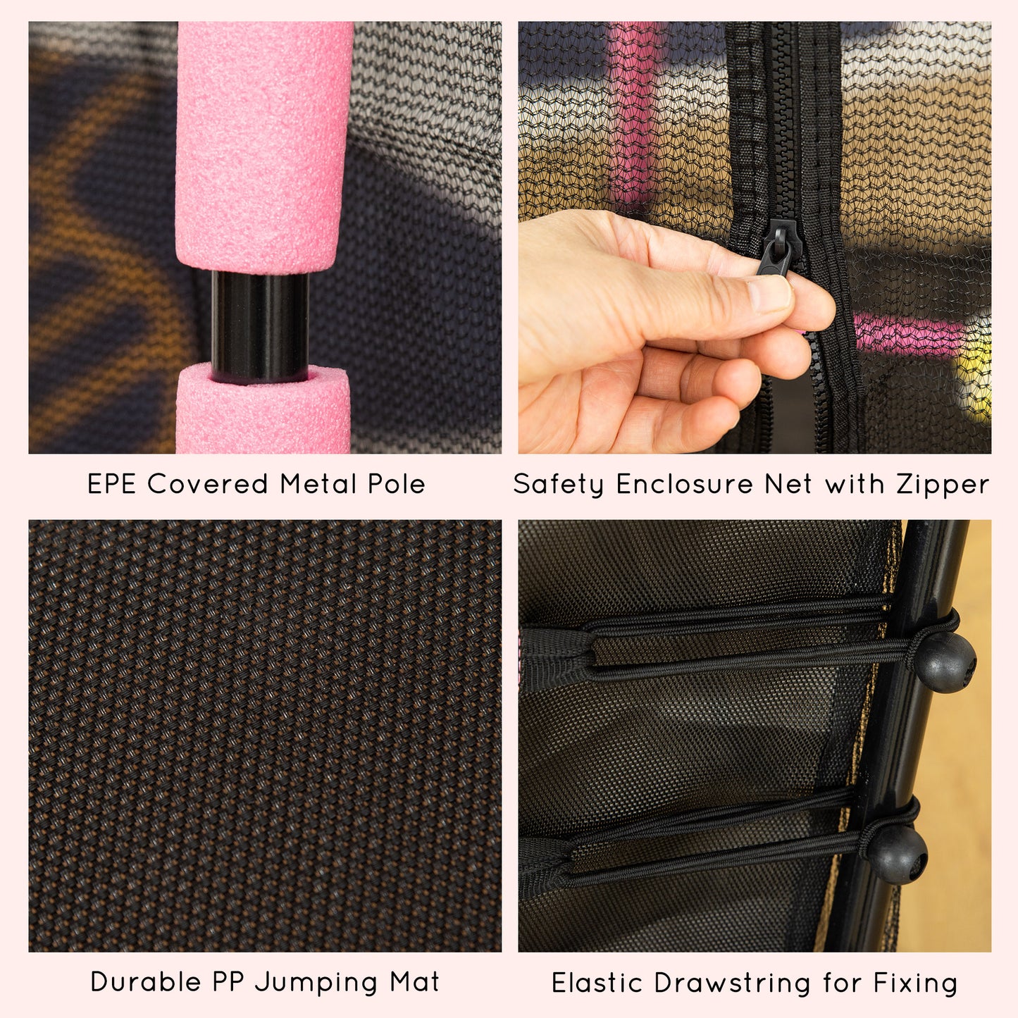 Soozier 64" Kids Trampoline Mini Indoor/Outdoor Bouncer Jumper with Enclosure Net Elastic Thick Padded Pole Gift for Child Toddler Age 3-10 Years Old Pink