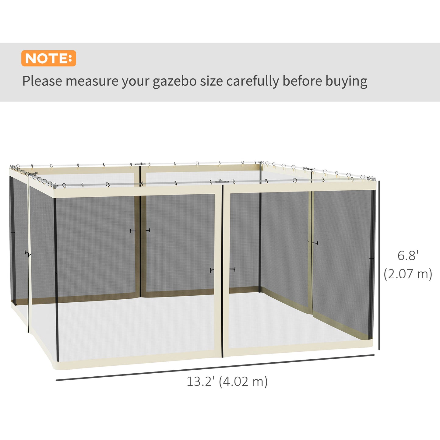 Outsunny Replacement Mosquito Netting for Gazebo 13' x 13' Black Screen Walls for Canopy with Zippers for Parties and Outdoor Activities, Cream White