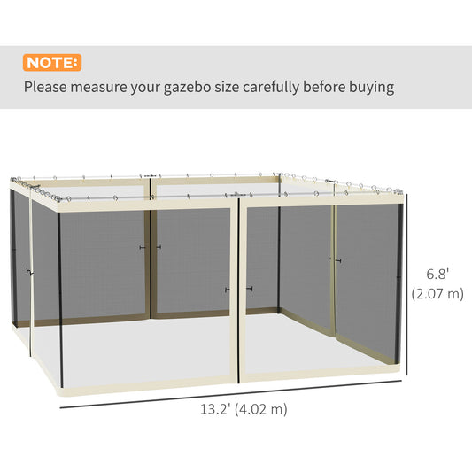Outsunny Replacement Mosquito Netting for Gazebo 13' x 13' Black Screen Walls for Canopy with Zippers for Parties and Outdoor Activities, Cream White