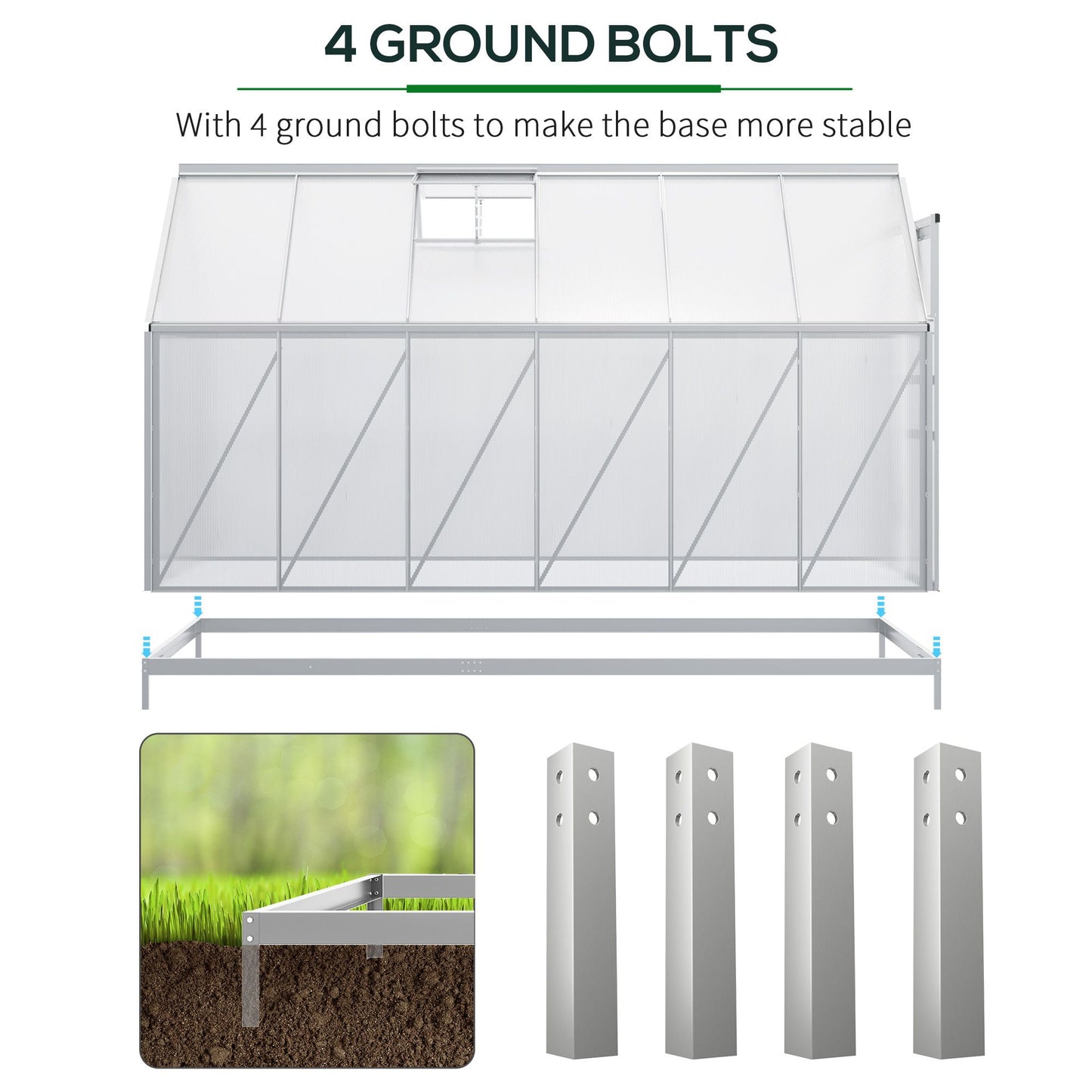 Outsunny 6' x 12' x 6.5' Walk-in Greenhouse, Polycarbonate Greenhouse with Adjustable Roof Vent, Base, Sliding Door, Clear
