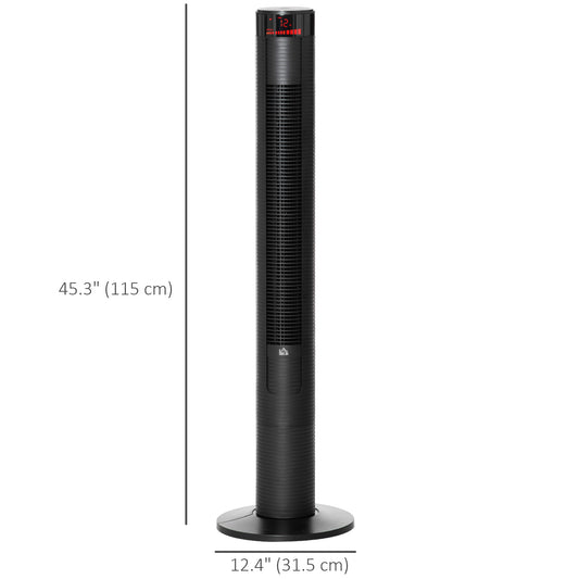 HOMCOM Freestanding Tower Fan Cooling for Home Bedroom with 3 Speed, 12h Timer, Oscillating, LED Panel, Remote Controller, Black