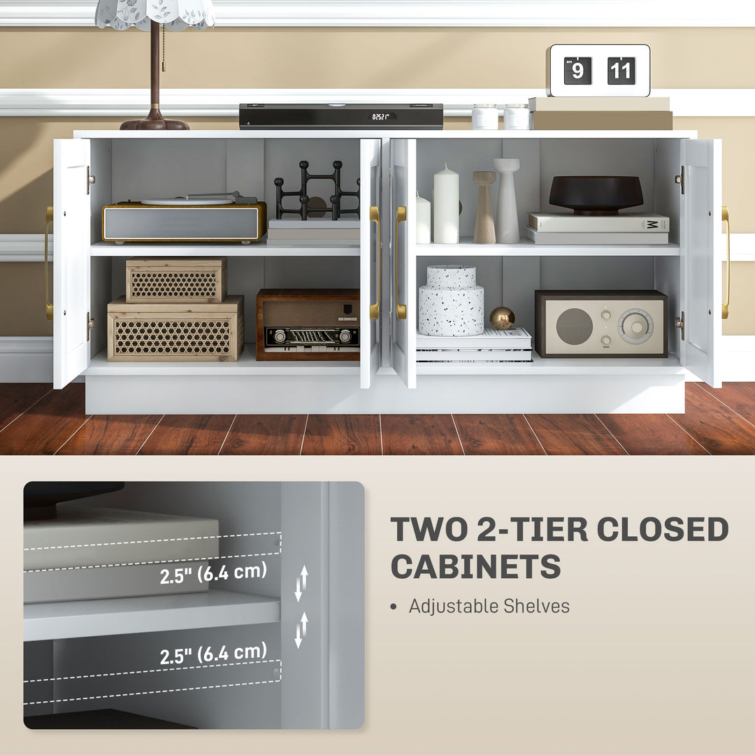 HOMCOM Modern TV Stand for up to 55" TV, TV Cabinet with 4 Soft Hinged Doors, 4 Cable Holes and 2 Adjustable Shelves, White