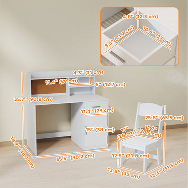 Qaba Kids Desk and Chair Set, Kids Study Table and Chair Set with Storage Hutch, Drawer, Cabinet, Compartments, Cork Board