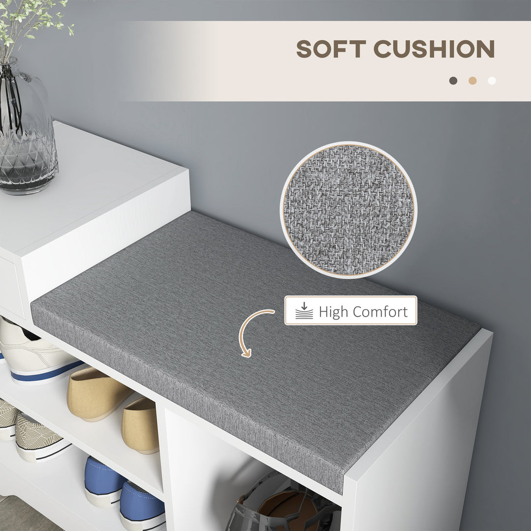 HOMCOM Upholstered Shoe Storage Bench, Hallway Shoe Storage with Seat, Drawer, 3 Open Shelves for Entryway, White