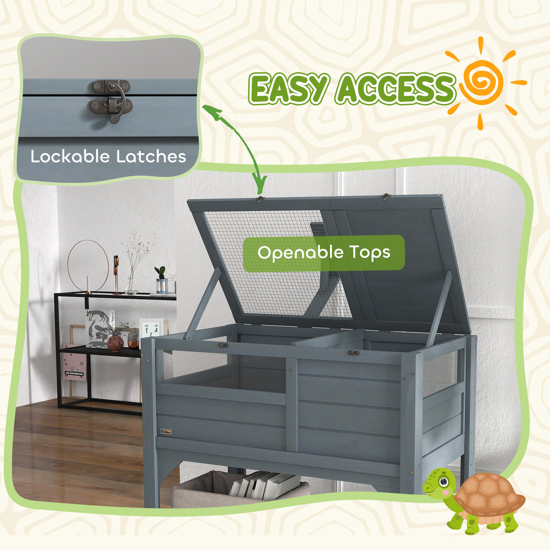 PawHut Wooden Tortoise House Habitat with Shelf, Light Support Frame, Tray for Indoor Use, 33" L x 20" W x 41" H