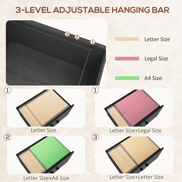 Vinsetto Lockable Filing Cabinet, 2 Drawer File Cabinet with Adjustable Hanging Bar for Letter, A4 and Legal Size, Black