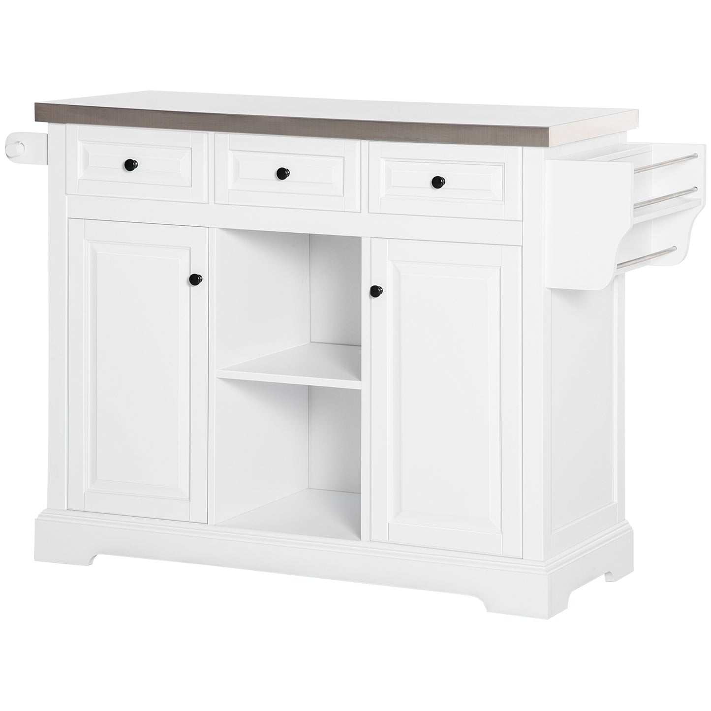 HOMCOM Kitchen Island on Wheels with Stainless Steel Top, Spice Rack, Drawers, Rolling Bar Cart with Storage, White