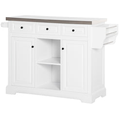 HOMCOM Kitchen Island on Wheels with Stainless Steel Top, Spice Rack, Drawers, Rolling Bar Cart with Storage, White