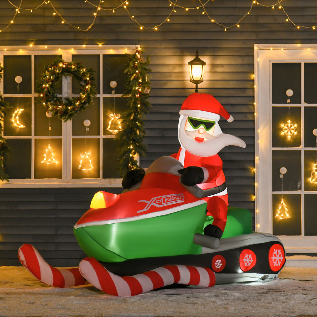HOMCOM 5.5' H Christmas Holiday Yard Inflatable Outdoor, Light Up LED Decoration, Santa Claus Riding a Motorcycle
