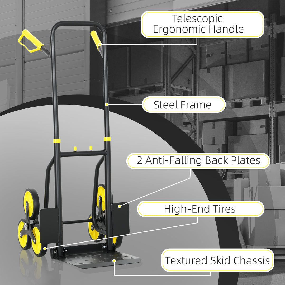 DURHAND 6-Wheels Stair Climber Hand Truck, Dolly Heavy Duty Folding Steel Load Cart with Adjustable Telescoping Handle for Moving, Luggage, Travel & Office, 154lbs Capacity