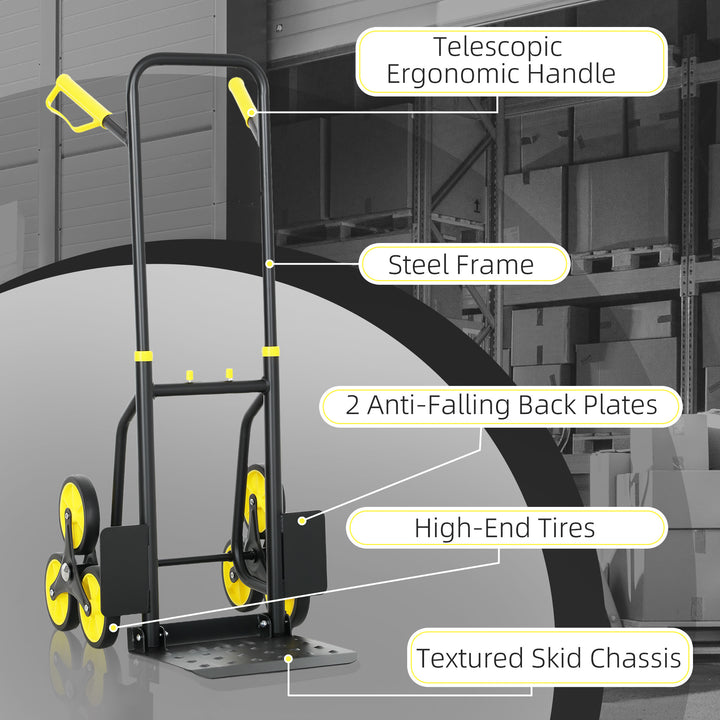 DURHAND 6-Wheels Stair Climber Hand Truck, Dolly Heavy Duty Folding Steel Load Cart with Adjustable Telescoping Handle for Moving, Luggage, Travel & Office, 154lbs Capacity