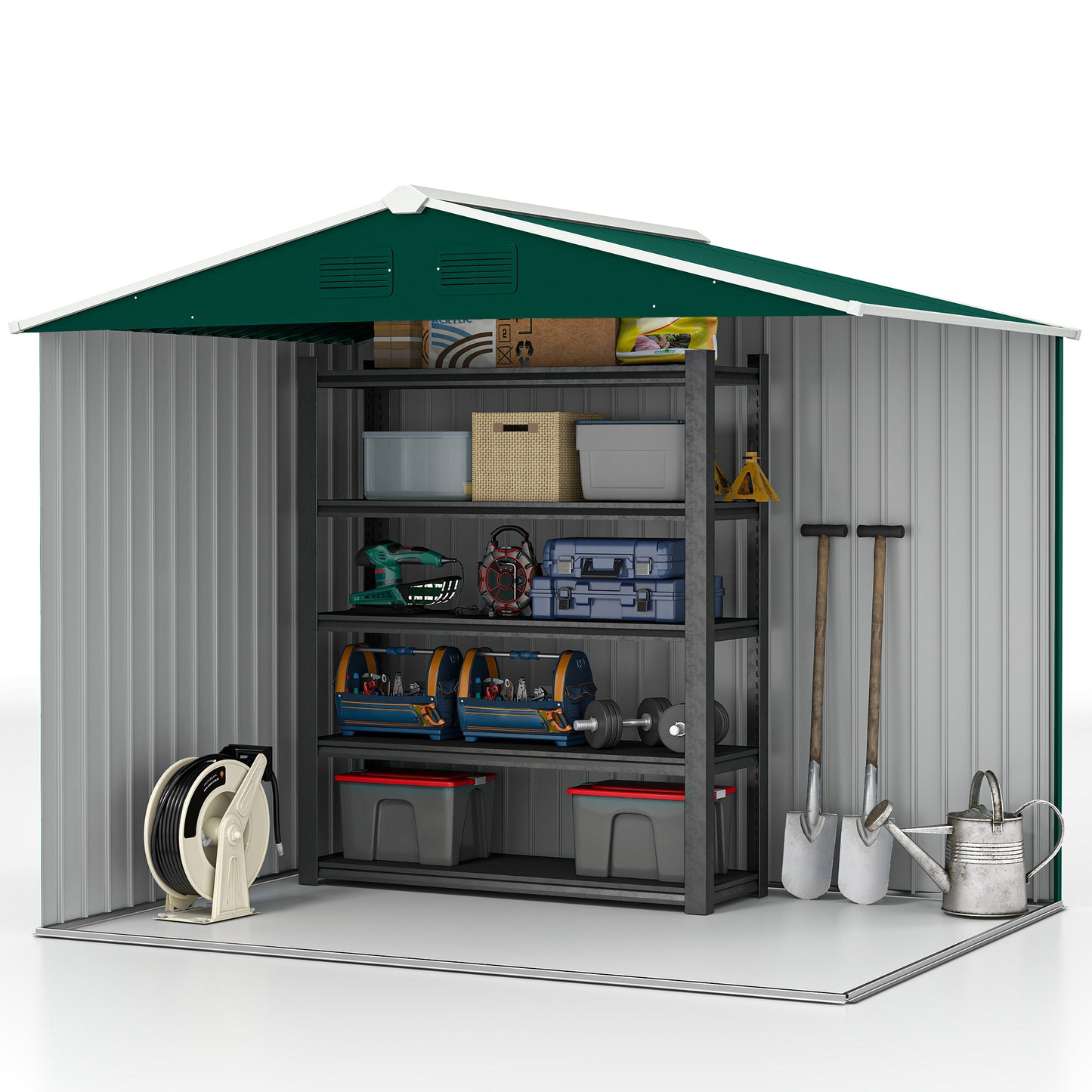 Outsunny 8' x 6' Outdoor Storage Shed, Metal Garden Tool Storage House with Lockable Sliding Doors and Vents for Backyard Patio Lawn, Charcoal Grey