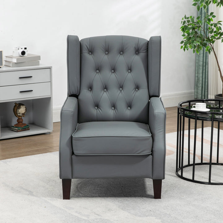 HOMCOM Faux Leather Armchair, Modern Accent Chair with Thick Padding for Living Room, Bedroom, Home Office, Grey