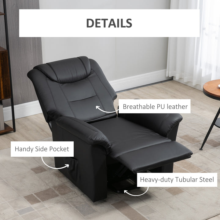 HOMCOM Electric Power Lift Chair for Elderly, PU Leather Recliner Sofa with Footrest and Remote Control, Side Pockets for Living Room, Black
